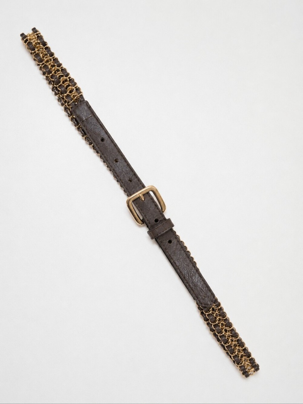 🤎✨⛓ Express Gold Chain Taupe Faux Leather Skinny Belt Women's Sm Classic Chic
